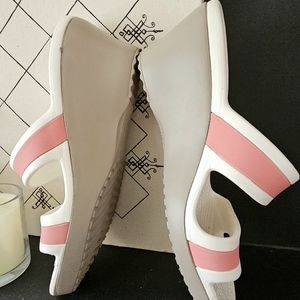 Womens Crocs Shima White Pink Wedge Heeled Sandals Slides Size 10 GUC